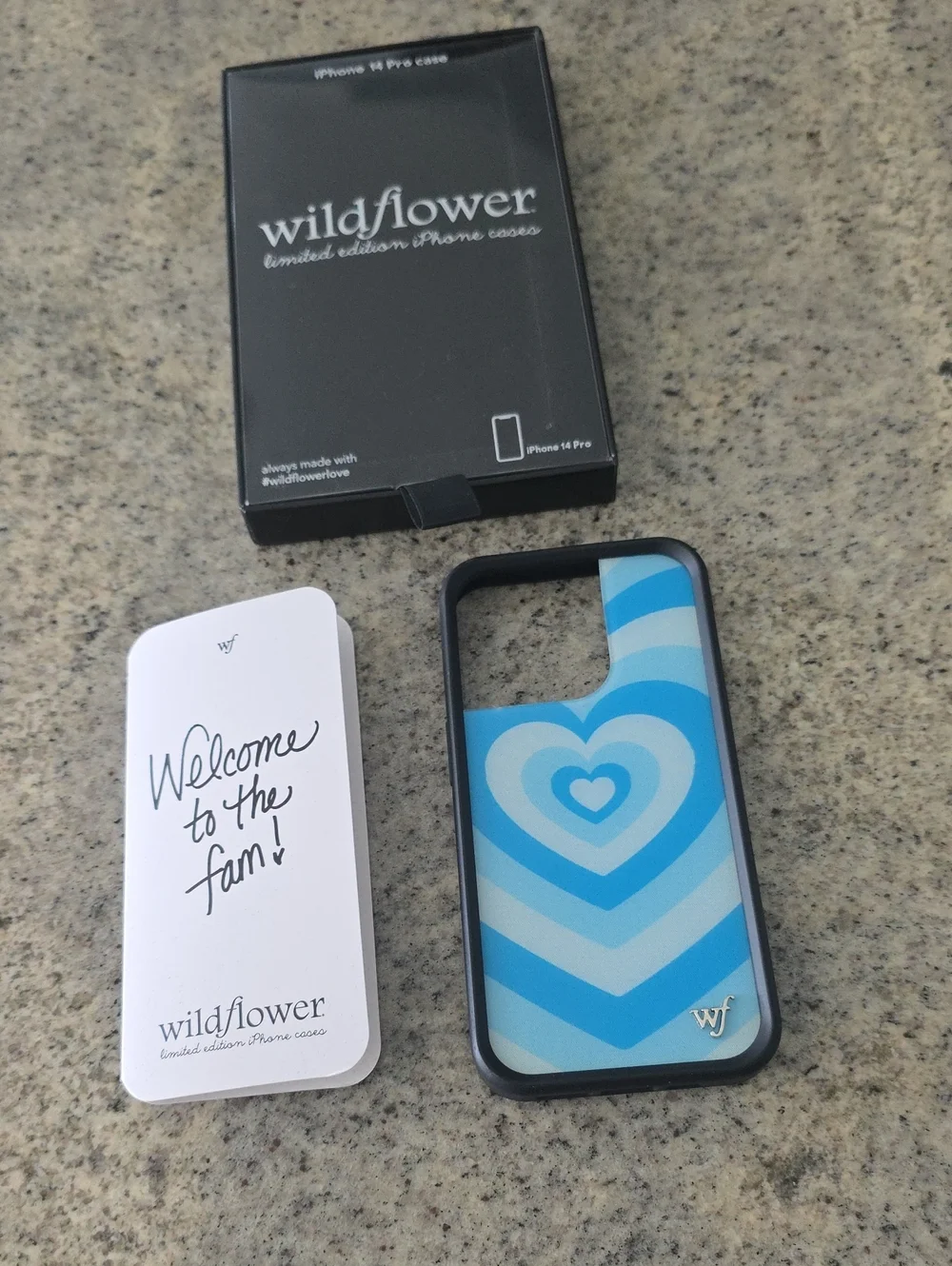 Wildflowers Blue Chevron iPhone 14 Pro Case - Layered Heart Pattern